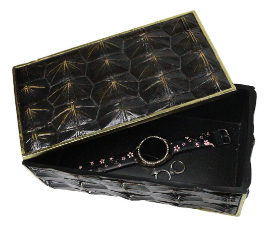 Realistic Faux Turtle Shell Print With Gold Trim Large Jewelry Trinket Box 10"L