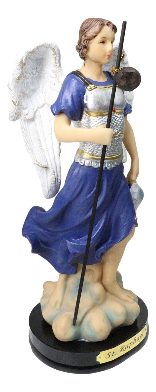 Archangel Saint Raphael Holding Staff And Fish Statue With Name Base 8"H Series