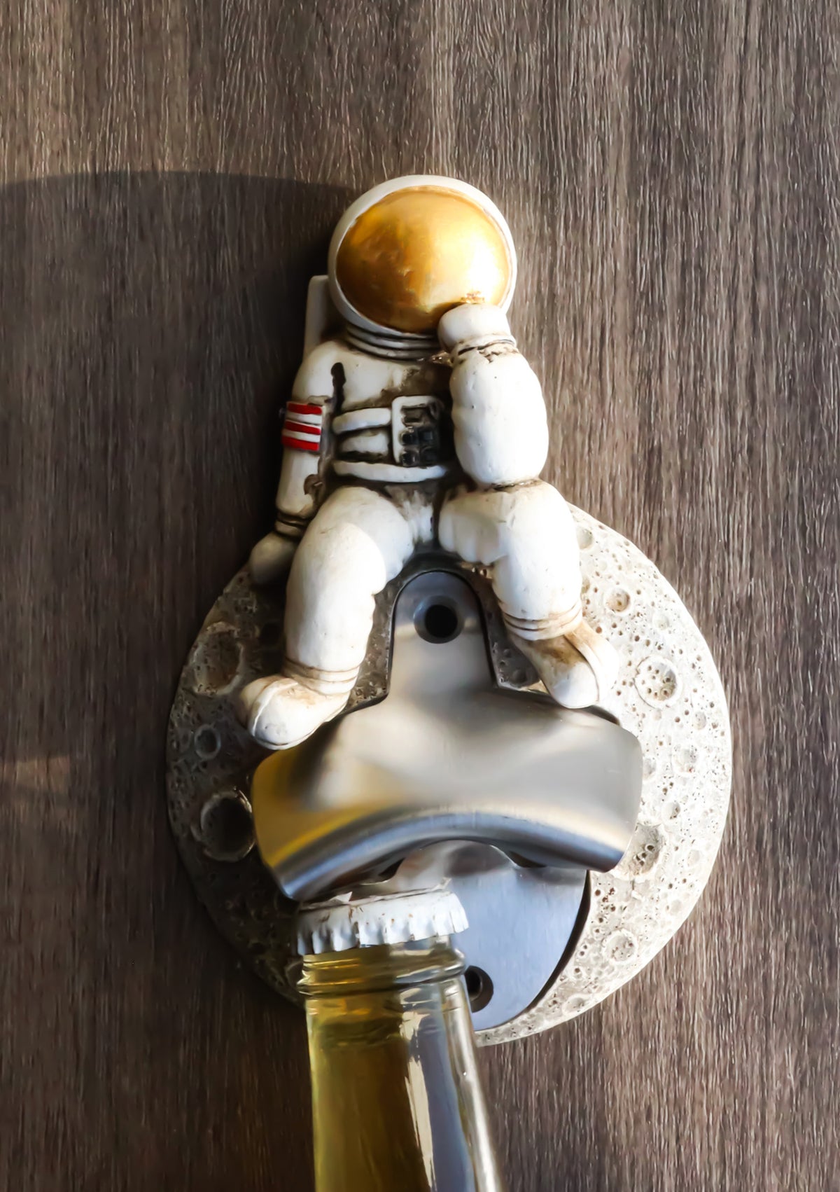 American USA Astronaut in Space Suit Landing On Moon Wall Bottle Opener