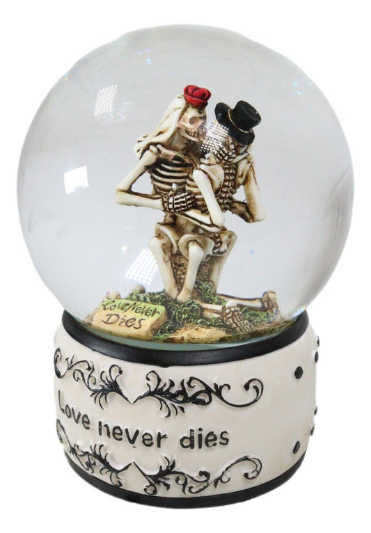 Day of The Dead Love Never Dies Kissing Bride And Groom Skeletons Water Globe