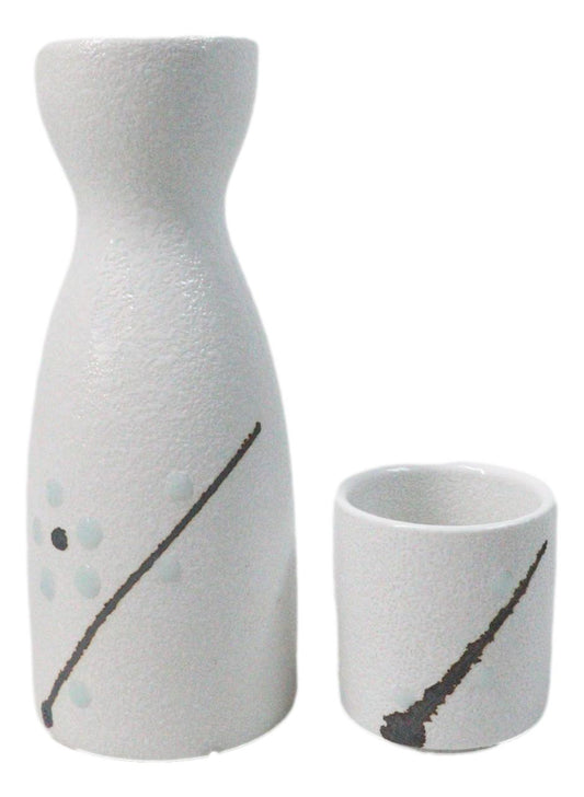 Porcelain Snow Flowers White Yukino Hana Wine Sake Flask With 2 Cups Set