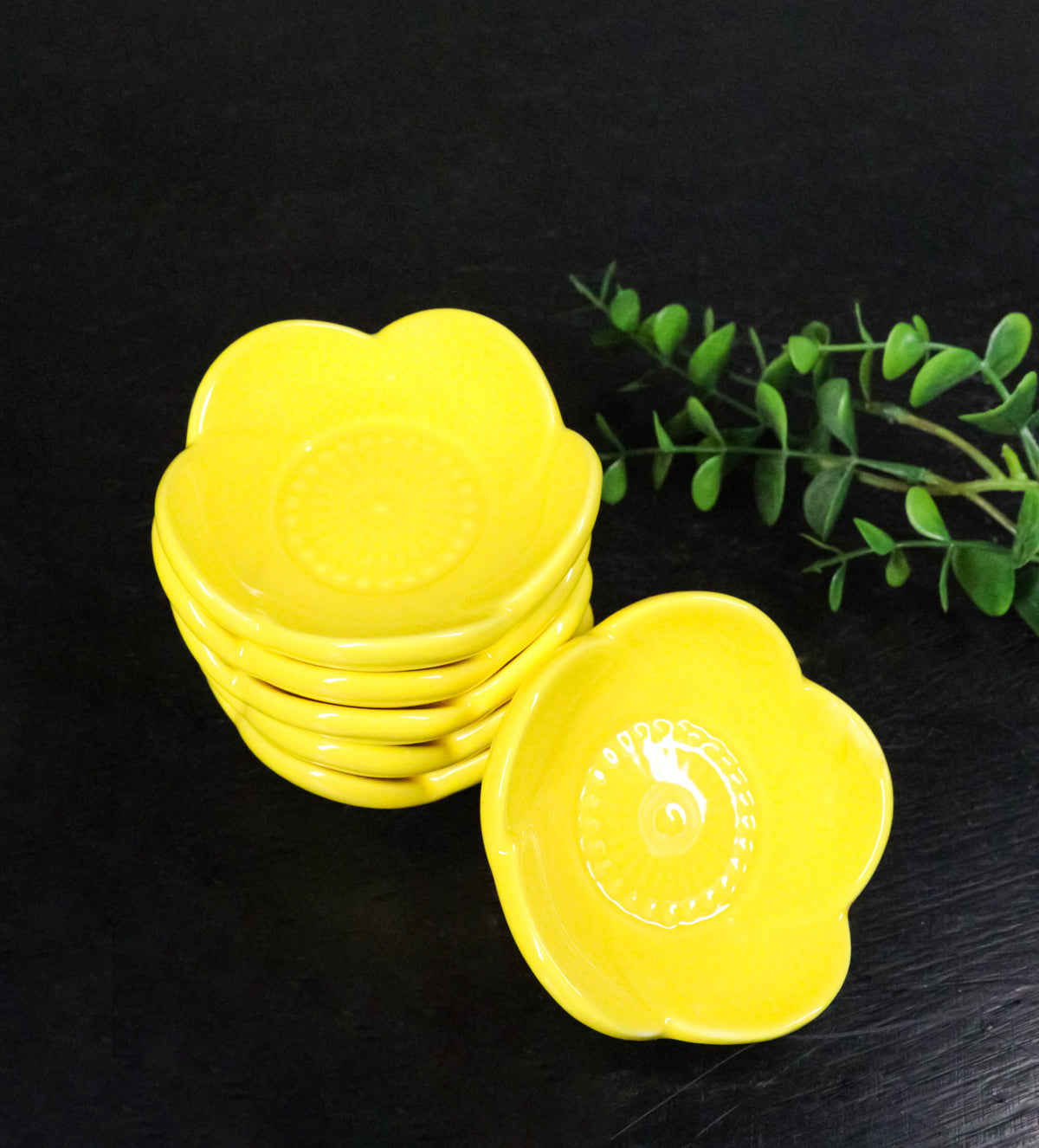 Ebros Set of 6 Yellow Sakura Cherry Blossom Porcelain Sauce Dishes 3 Inch