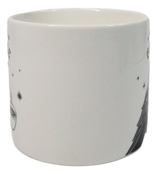 White Wicca Magic A Fresh Cup Of Caw Fee Raven Crow Porcelain Mug Cup 16oz