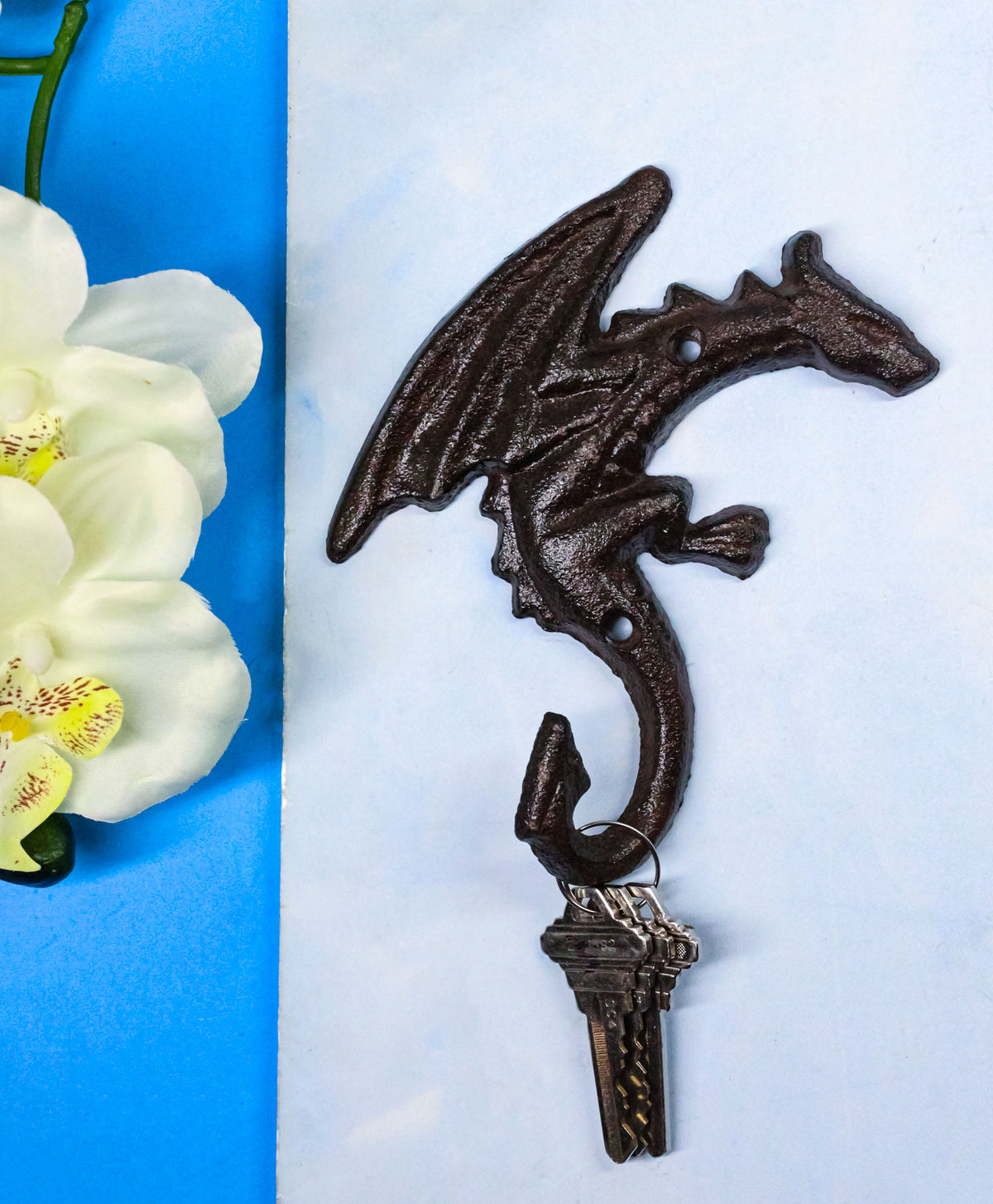 Set Of 2 Cast Iron Climbing Winged Sentinel Guardian Dragon Wall Hooks Sculpture