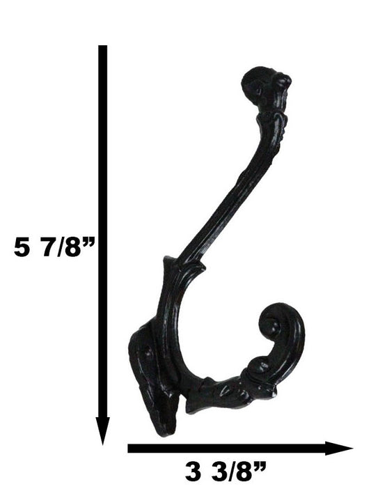 Set Of 4 Forged Cast Iron Black French Scroll Art Double Hooks Wall Coat Hangers