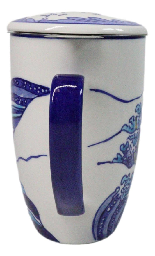 Great Wave Kanagawa 15oz Porcelain Tea Mug With Lid & Stainless Steel Infuser