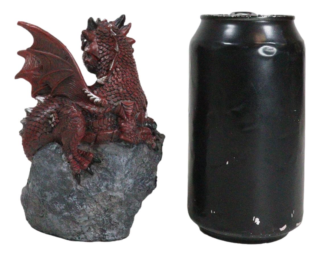 Adorable Quartzite Red Baby Dragon On Faux Geode Fossil Cove With Eggs Figurine