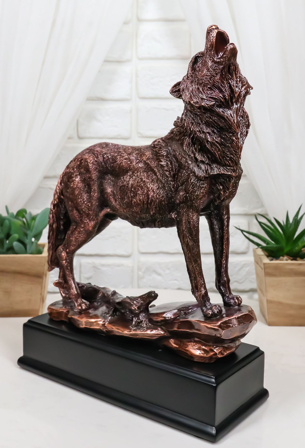 Mystical Full Moon Howling Alpha Gray Wolf Statue In Bronze Electroplated Finish - Ebros Gift