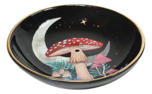 Witchcraft Wicca Dark Forest Toadstool Mushrooms And Fungi Round Incense Holder