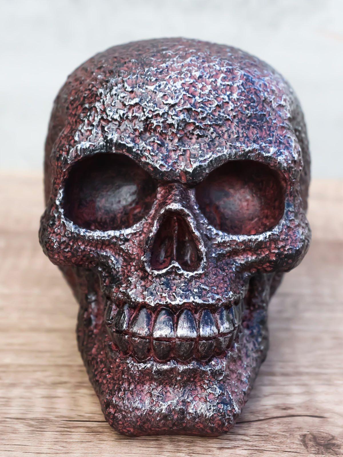 Rustic Corroded Dark Bronze Metallic Finish Skull Resin Figurine Macabre Gothic