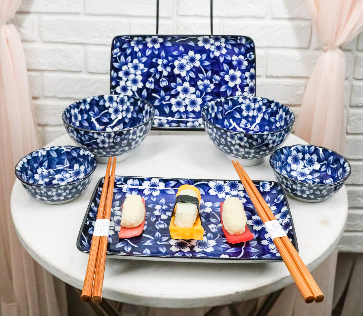 Ebros Made in Japan Dinnerware 8pc Set For 2 Plates, Bowls, Dish & Chopsticks