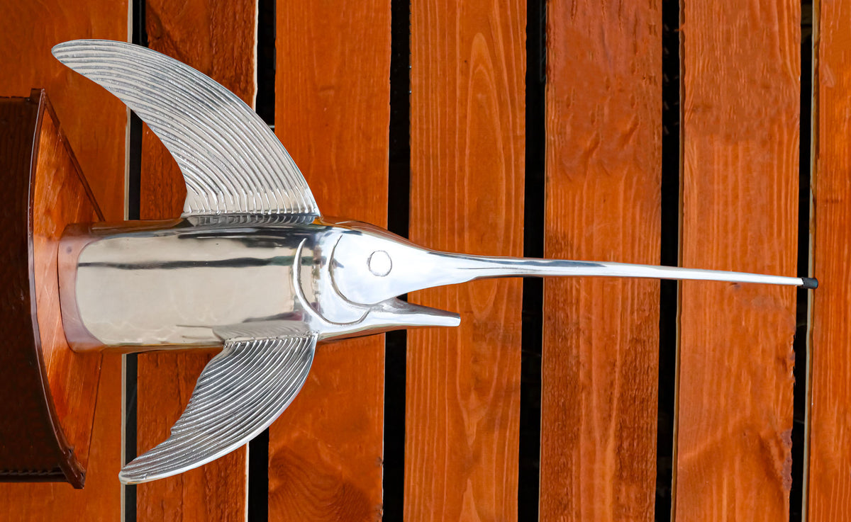 Large Nautical Marine Coastal Polished Aluminum Swordfish Wall Head Decor Plaque