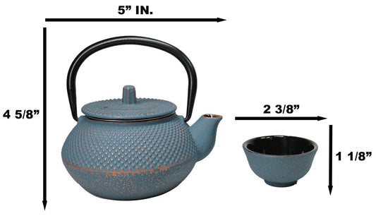 Sky Blue Hobnails Textured Petite Cast Iron Teapot 10oz With 4 Mini Tea Cups Set