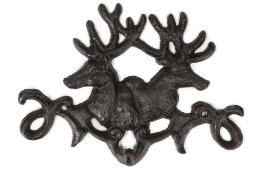 Forged Cast Iron Double Stag Deer Antlers Wall Hooks For Keys Leashes Scarves