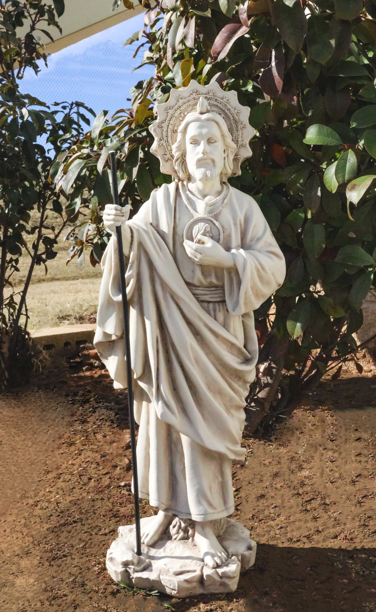 Catholic Church Saint Jude with Staff and Medal Large Outdoor Statue 24" Tall - Ebros Gift