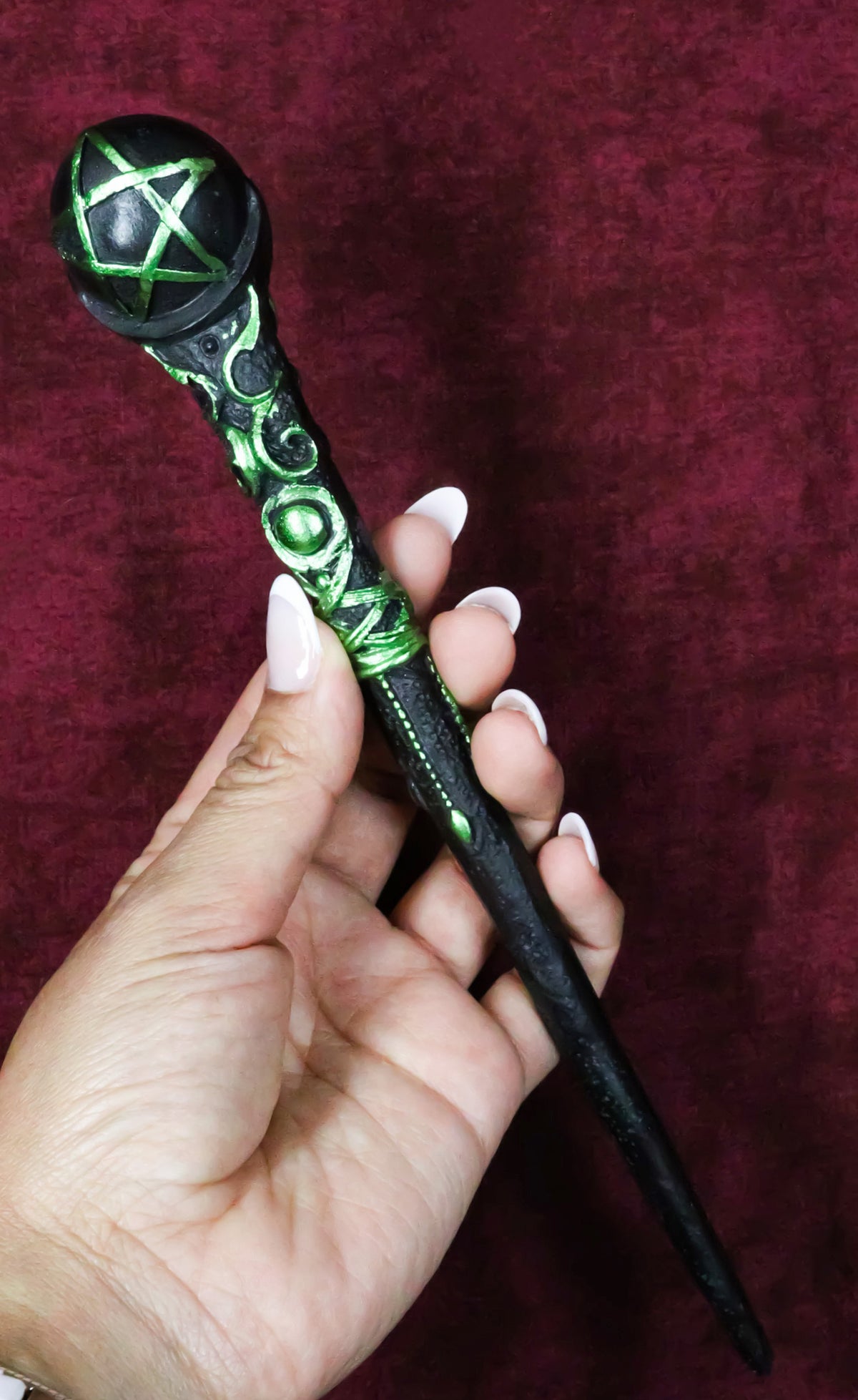 Wicca Shadowsong Pentagram Green Shaman Cosplay Magic Wand 9.5" Accessory Prop
