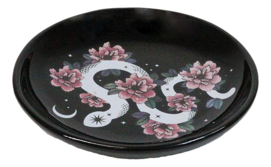 Ceramic Gothic Wicca Pink Floral Roses Serpentine Snake Apothecary Trinket Dish
