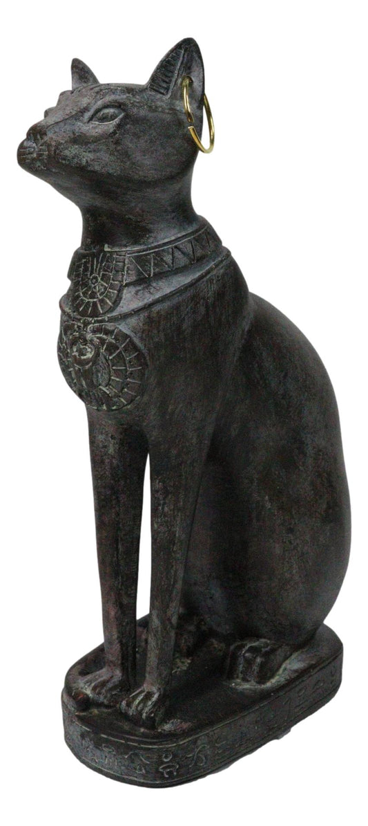 Ancient Egyptian Ubasti Bastet Cat Sitting in Royal Pose Faux Clay Figurine 7"H