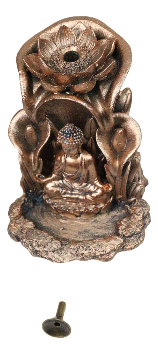 Meditating Buddha Gautama Sitting On Lotus Padma Backflow Cone Incense Burner