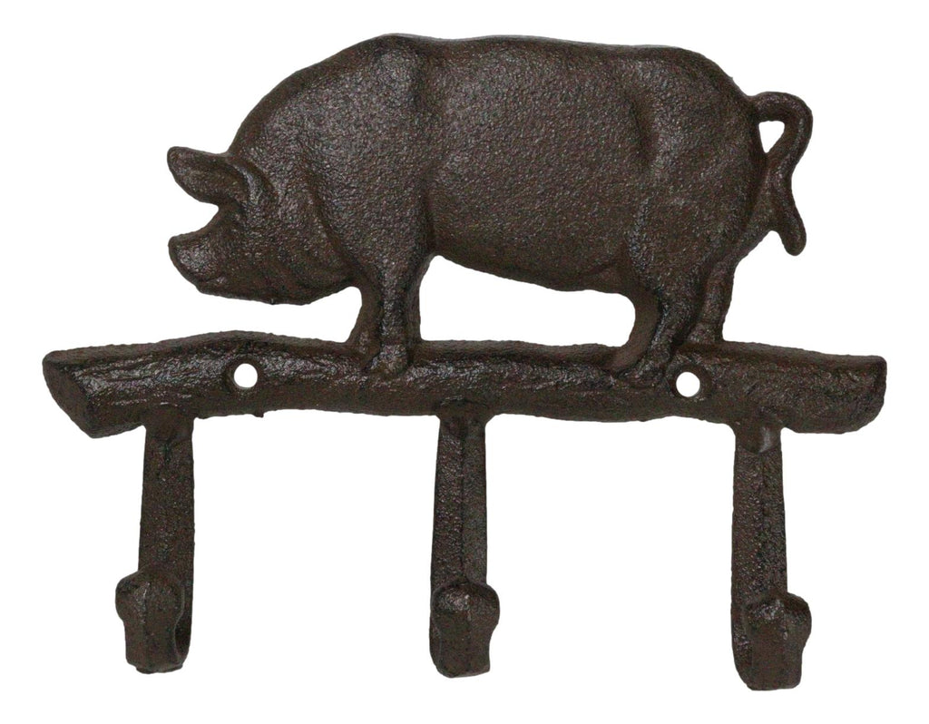 Pack Of Cast Iron Rustic Farmhouse Hog Boar Pig Peg Wall Hooks Organizer