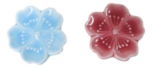 Red Blue Sakura Cerry Blossoms Flowers Set of 2 Chopsticks And Ceramic Rests Set