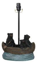 Rustic Woody Forest River Run Black Bears With Cub Rowing Canoe Boat Table Lamp