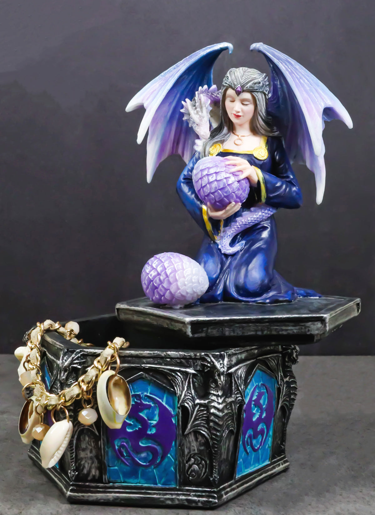 Fantasy Four Seasons Spring Friendship Fairy With Dragon Decorative Box Figurine