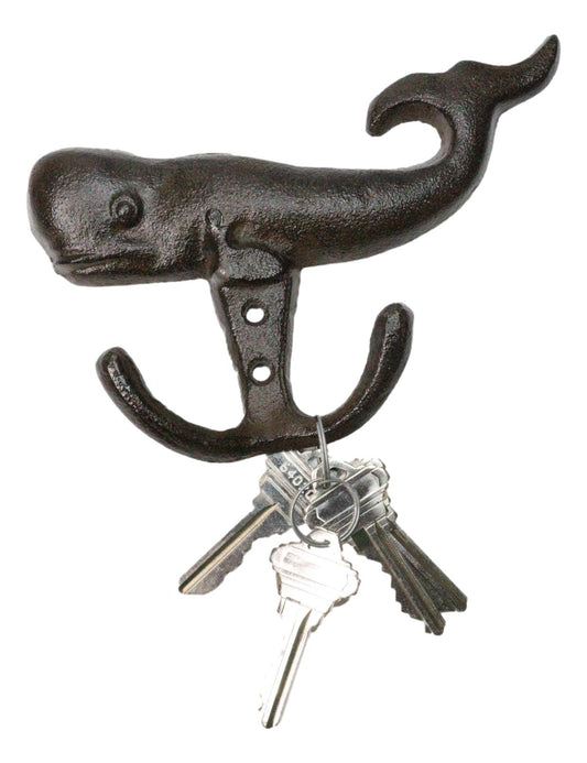 Set Of 4 Cast Iron Rustic Nautical Marine Sea Sperm Whale Double Wall Coat Hooks