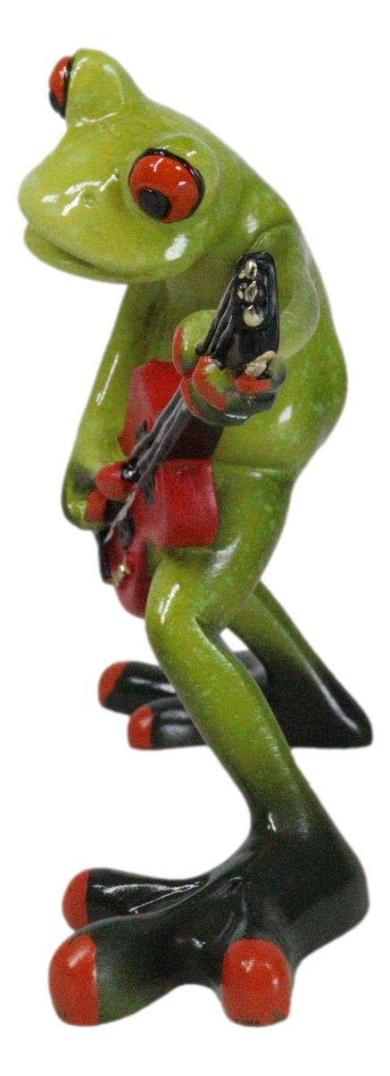 Wild Rock Band Electric Guitarist Green Toad Frog Rocking It Out Figurine - Ebros Gift