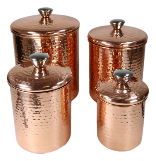Set of 4 Staggered Sizes Hammered Copper Stainless Steel Canister Storage Jars