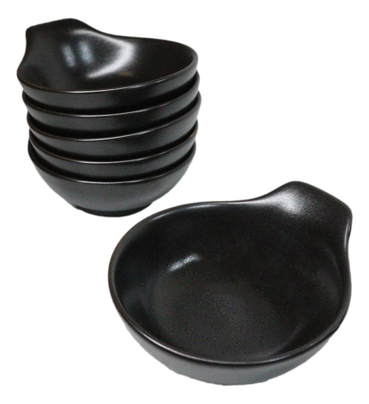 Pack Of 6 Black Kokuyo Minimalist Small Ponzu Tonsui Salad Bowls With Handle 5oz