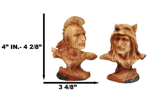 Set of 4 Native American Sioux Indian Tribal Warrior Chief Faux Wood Figurines - Ebros Gift
