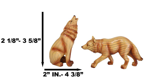 Pack of 4 Full Moon Howling Scouting Pose Alpha Gray Wolf Faux Wood Figurines - Ebros Gift