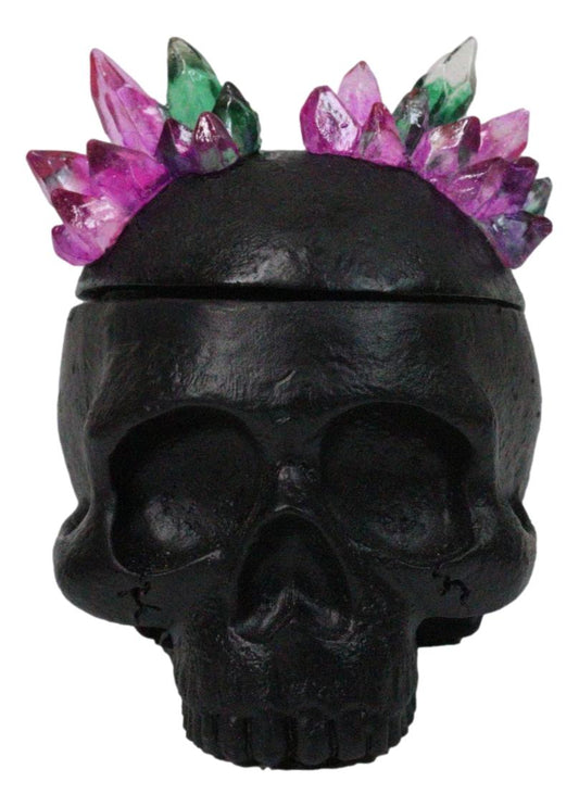 Gothic Black Cranium Skull with Crystals Crown Decorative Jewelry Box Figurine