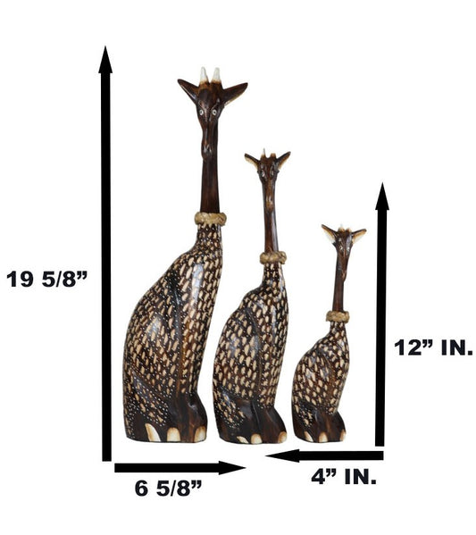 Balikraft Balinese Wood Handicrafts Large Safari Giraffe Family Figurine Set