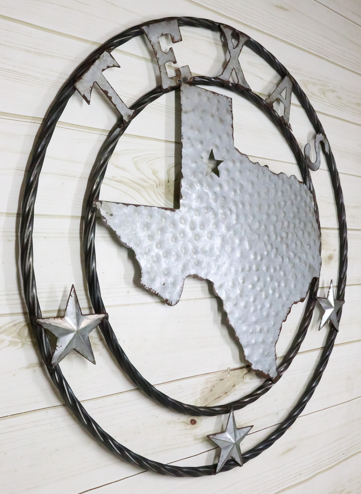 Large 24" Rustic Western Lone Star State Texas Galvanized Metal Wall Circle Sign