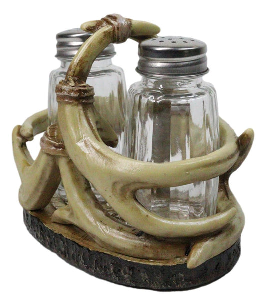 Western Entwined Stag Deer Antlers Glass Salt Pepper Shakers Holder Figurine Set