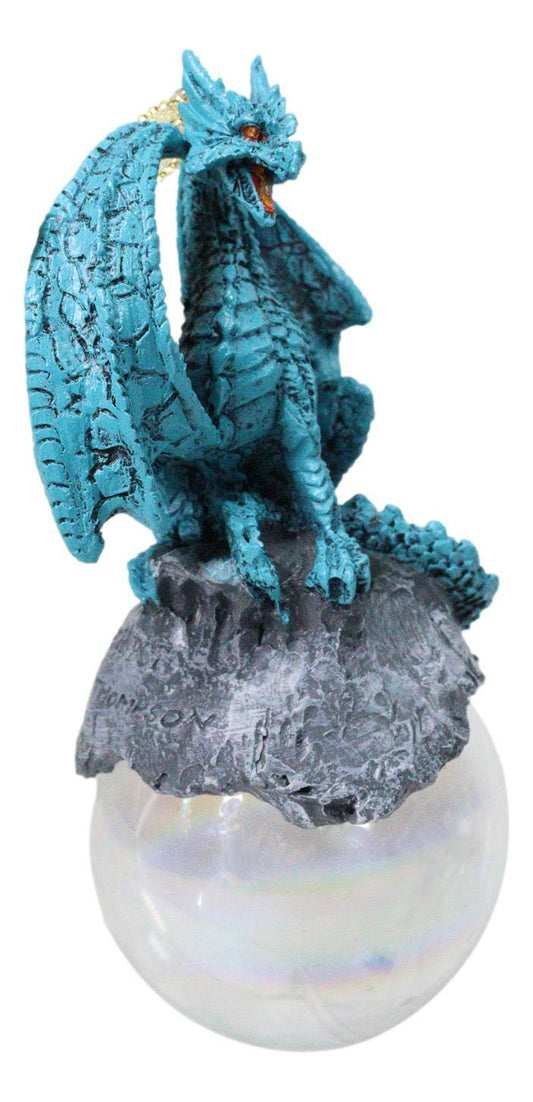 Ruth Thompson Blue Riptide Dragon On Pearl Glass Ball Ornament Figurine 5"H