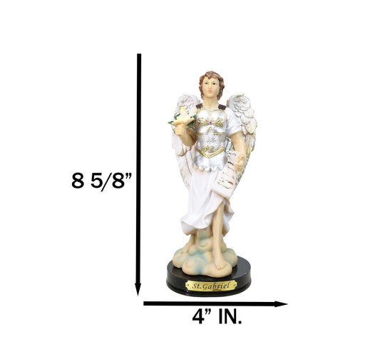 Archangel Saint Gabriel Holding Scroll and White Lotus Figurine With Base 8"H