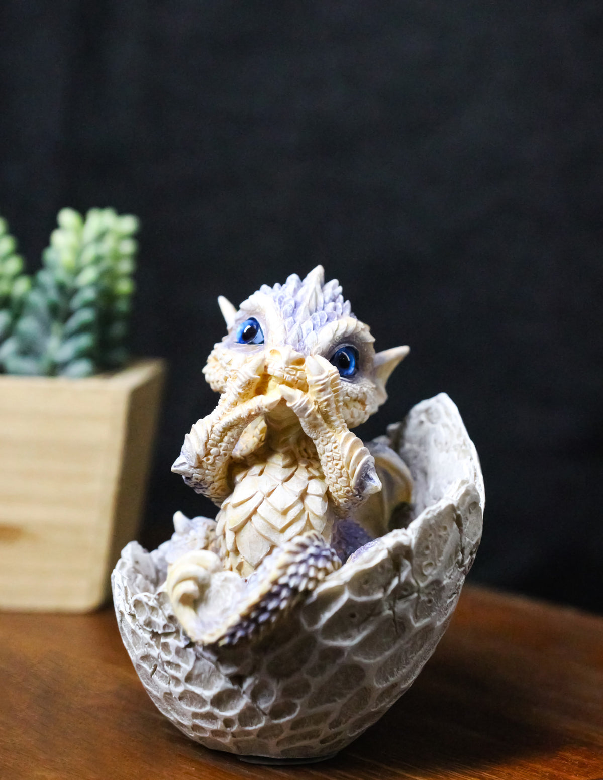 Adorable Blue Baby Dragon Hatchling Cracking Out of Egg Shell Figurine 4"H
