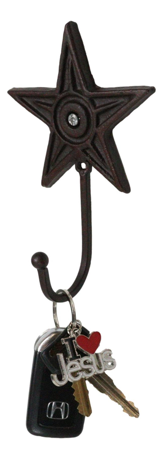 Cast Iron Rustic Western Star Wall Hanger Coat Jacket Towel Hook Set Of 4 - Ebros Gift