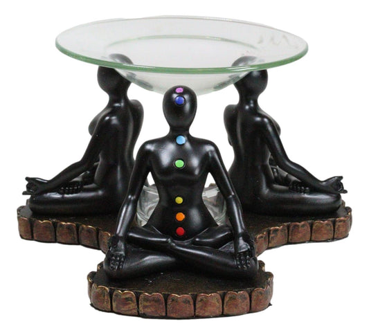 Chakra Zones Black Yoga Avatars Meditating On Lotus Candle Heat Oil Burner Decor - Ebros Gift