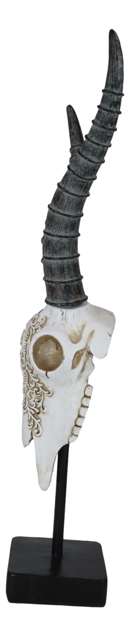 Vintage Tribal Knotwork African Antelope Skull On Museum Pole Mount Base Statue