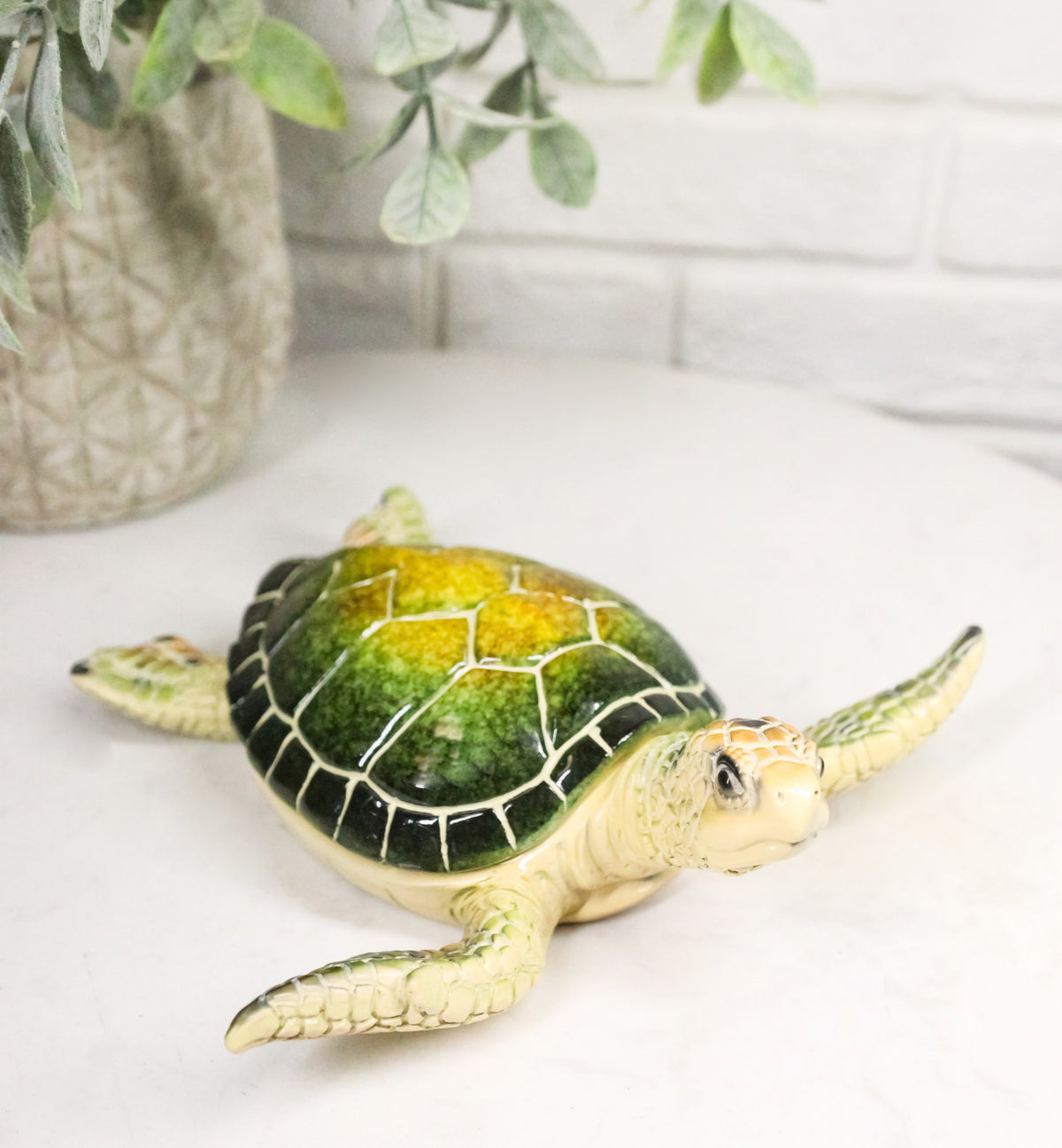 Marine Swimming Green Shell Sea Turtle Decorative Jewelry Trinket Box Figurine