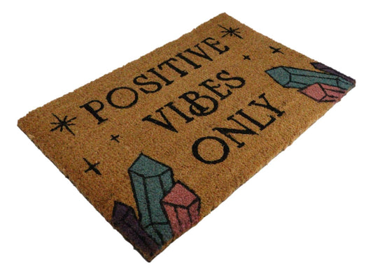Positive Vibes Only Crystals Wicca Magic Coir Coconut Fiber Floor Mat Doormat - Ebros Gift