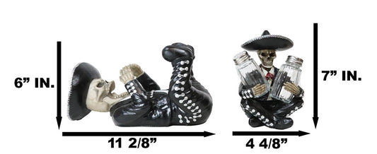 Day Of The Dead Skeleton Mariachi Band Wine And Salt Pepper Shakers Holder Set