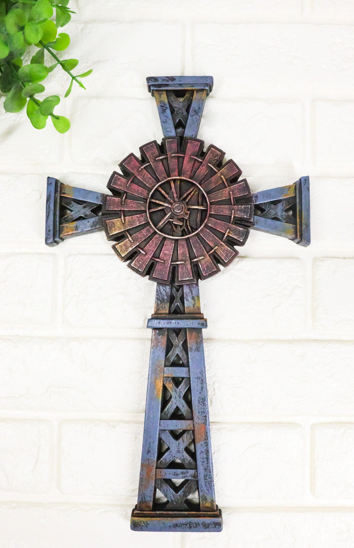 Country Western Rustic Windmill Towers Decorative Wall Cross Figurine
