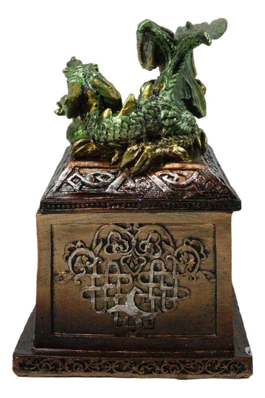 Medieval Fantasy Metallic Green Dragon Decorative Trinket Treasure Box Figurine