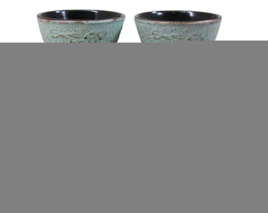 Pack Of 4 Seafoam Green Floral Petals Cast Iron Tetsubin Textured Tea Cups 3oz