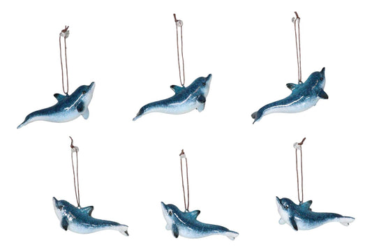 Set Of 6 Nautical Blue Dolphins Ocean Marine Wall Hanging Decor Tree Ornaments